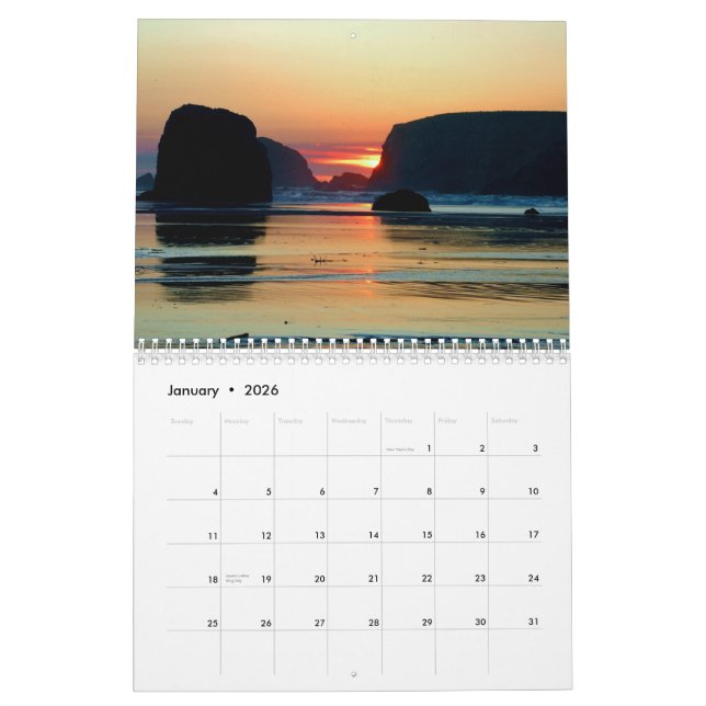 Calendrier Couchers du soleil de l'Orégon (Jan 2026)