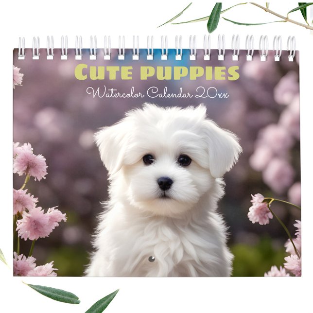 Calendrier Couleur d'aquarelle Amoureux des chiens saisonnier (Cute Puppies Watercolor Seasonal Dog Lover Calendar)