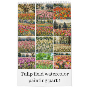 Calendrier Couleur d'aquarelle du champ de tulipe 1