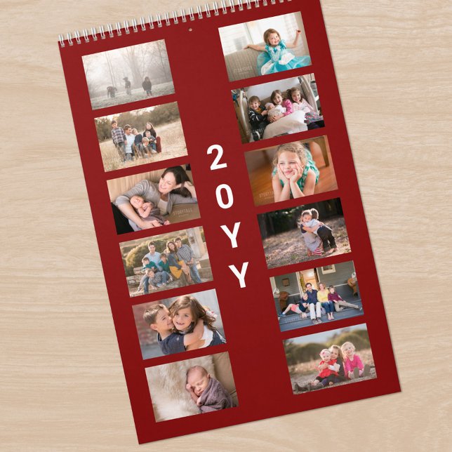 Calendrier Couverture Rouge Foncé Photo Moderne (Modern Photo Dark Red Cover Calendar, front cover)
