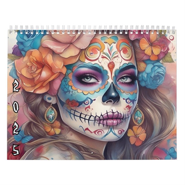 Calendrier Crâne à sucre filles 2025 Dia De Los Muertos (Protection)