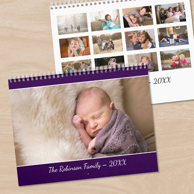 Calendrier Créez votre propre photo de couverture moderne vio (Create Your Own Modern Purple Cover Photo Calendar, front/back)