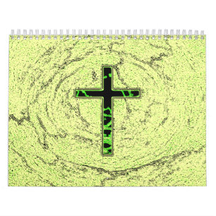 CALENDRIER CROIX NOIRE ET VERTE AVEC ARRIÈRE - PLAN EN MARBRE
