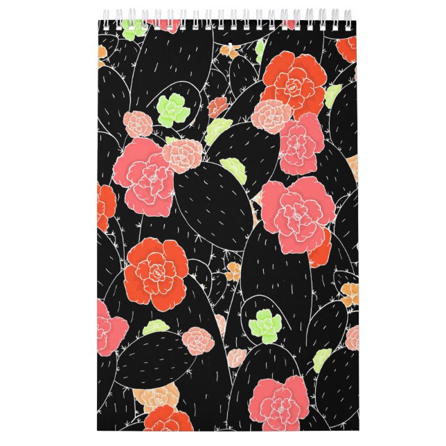 Calendrier Croquis de fleurs de cactus roses (Protection)