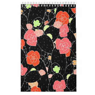 Calendrier Croquis de fleurs de cactus roses