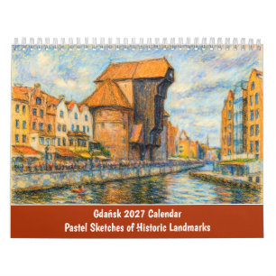 Calendrier Croquis pastel de Gdańsk des monuments historiques