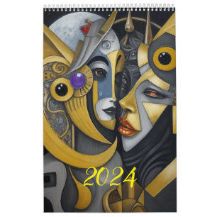 Calendrier Cubisme dans le style de Picasso. 2024