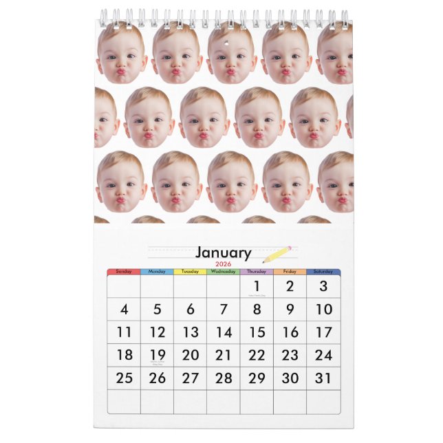 Calendrier Custom Design Face baby or Family Gift for Memoria (Jan 2026)