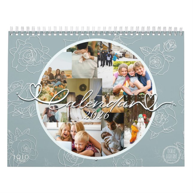 Calendrier Custom photo collage Rose Line Art 2026 (Protection)