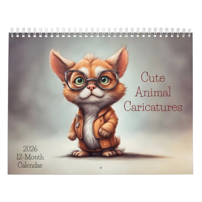 Calendrier Cute Animal Caricatures 2026 Calendar 12 Months (Protection)