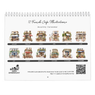 Calendrier Cute Aquarelle Café Français Bistro Paris Mensuel