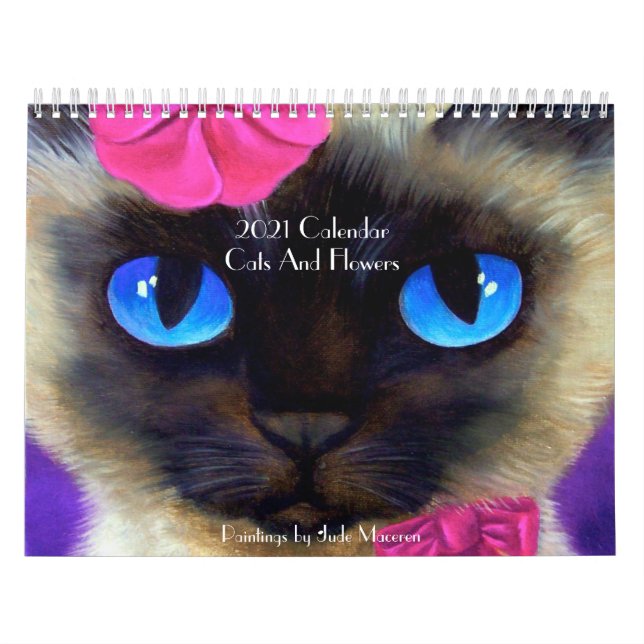 Calendrier Cute Cats Feline Florales Art Moderne 2022 Mur (Protection)