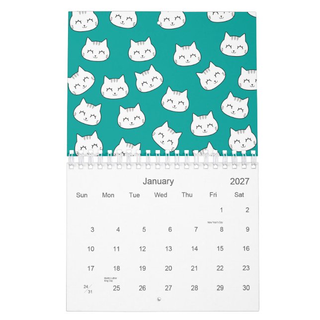Calendrier Cute Chat Face Motif 2026 (Jan 2027)