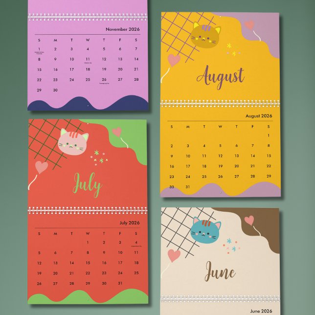 Calendrier Cute Colorful Cat Calendar 2026 (Créateur téléchargé)