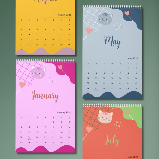 Calendrier Cute Colorful Cat Calendar 2026 (Créateur téléchargé)