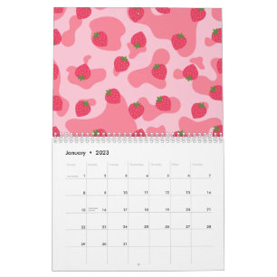 Calendrier Cute Kawaii Motif de la vache fraise