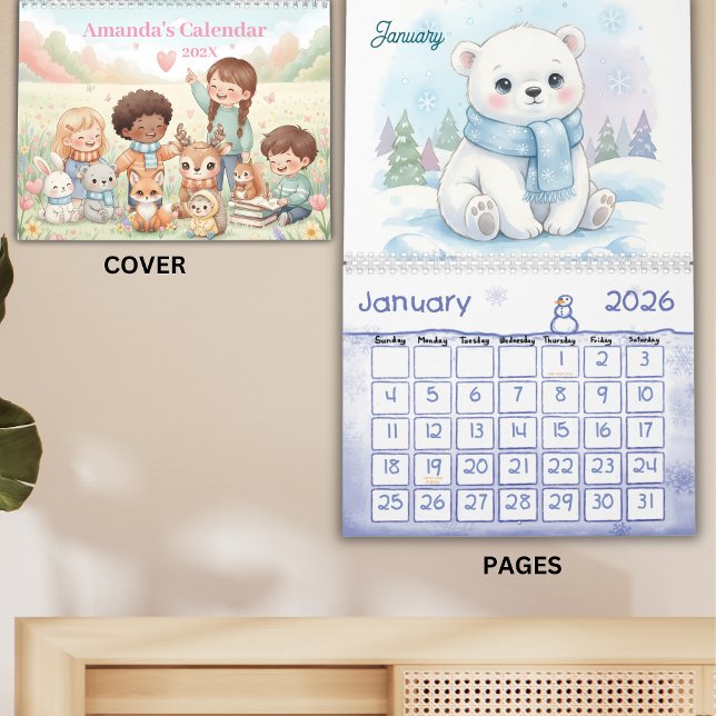 Calendrier Cute Pastel Animals Personalized Kids 2026 (Créateur téléchargé)