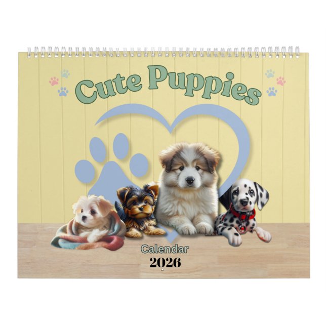 Calendrier Cute Puppies 2026 Calendar (Protection)