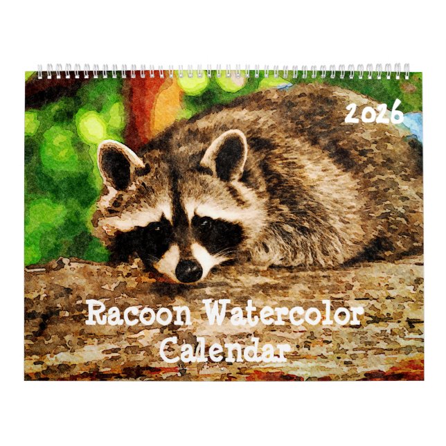Calendrier Cute Watercolor Raccoon Wildlife Painting Art Cale (Protection)