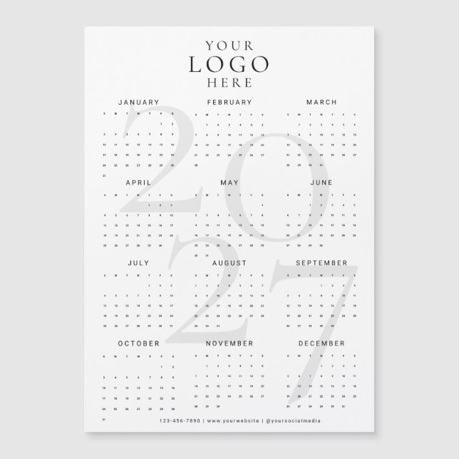 Calendrier d'affaires Logo Magnet Blanc Moderne 20 (Devant)