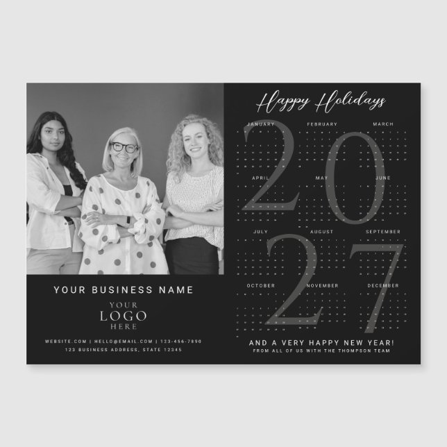Calendrier d'affaires photo logo aimant noir 2027 (Devant)