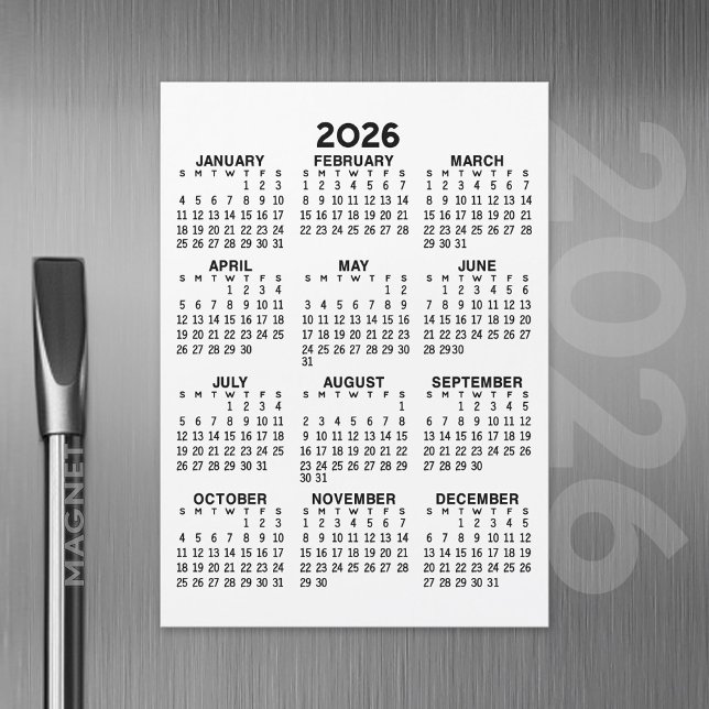 Calendrier d'affichage de l'année complète - Carte (2026 Calendar with a Magnetic Back)