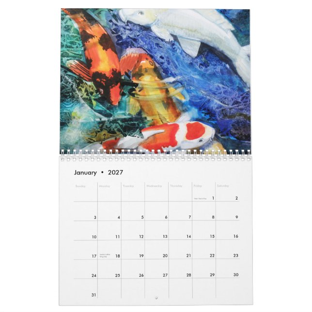 Calendrier d'aquarelle de PMACarlson Koi (Jan 2027)