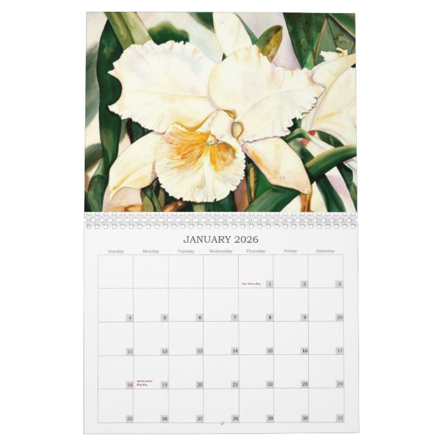 Calendrier d'aquarelle par Sandra Shelton Campbell (Jan 2026)