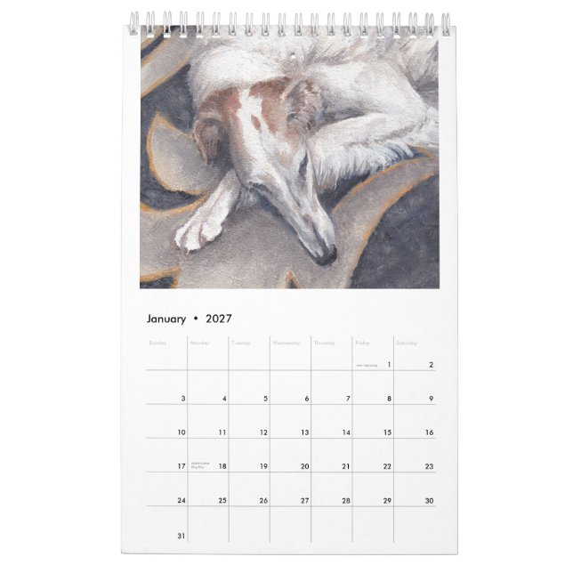 Calendrier d'art Borzoi 2022 à une page par Charlo (Jan 2027)