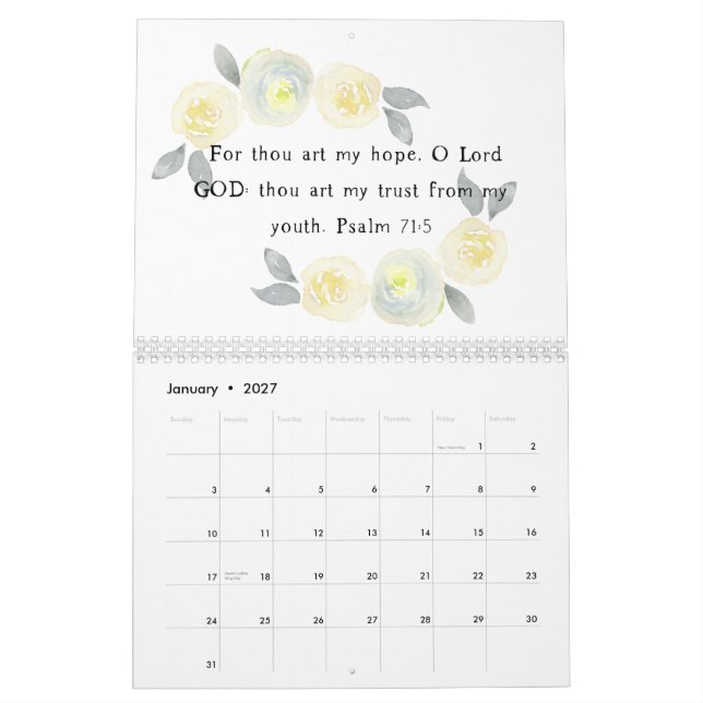 Calendrier d'art de l'aquarelle de la Bible Verse  (Jan 2027)