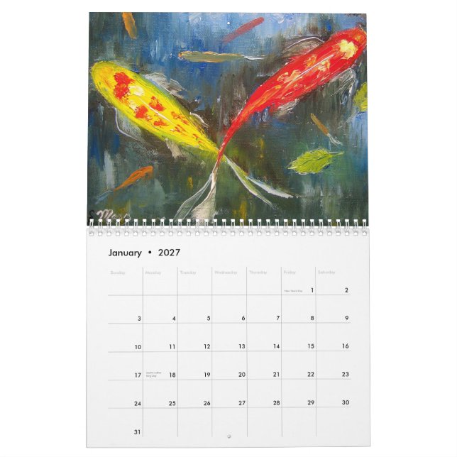 Calendrier d'art de poissons de Koi (Jan 2027)