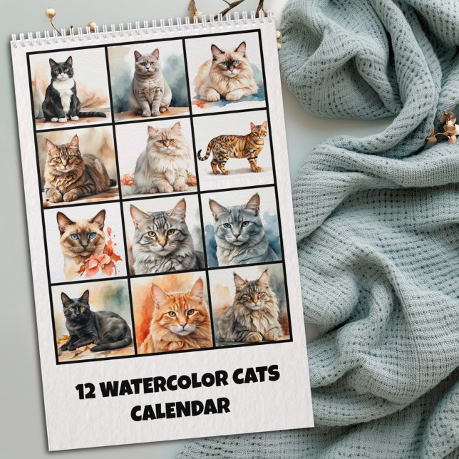 Calendrier de 12 chats à l'aquarelle (Créateur téléchargé)