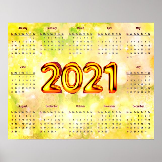 Calendrier de 12 mois 2021 sur une affiche abstrai (Devant)