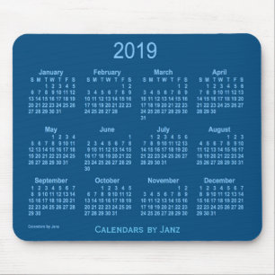 Calendrier de 2019 bleus par le tapis de souris de