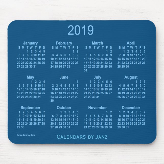 Calendrier de 2019 bleus par le tapis de souris de (Devant)