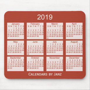 Calendrier de 2019 rouges par le tapis de souris