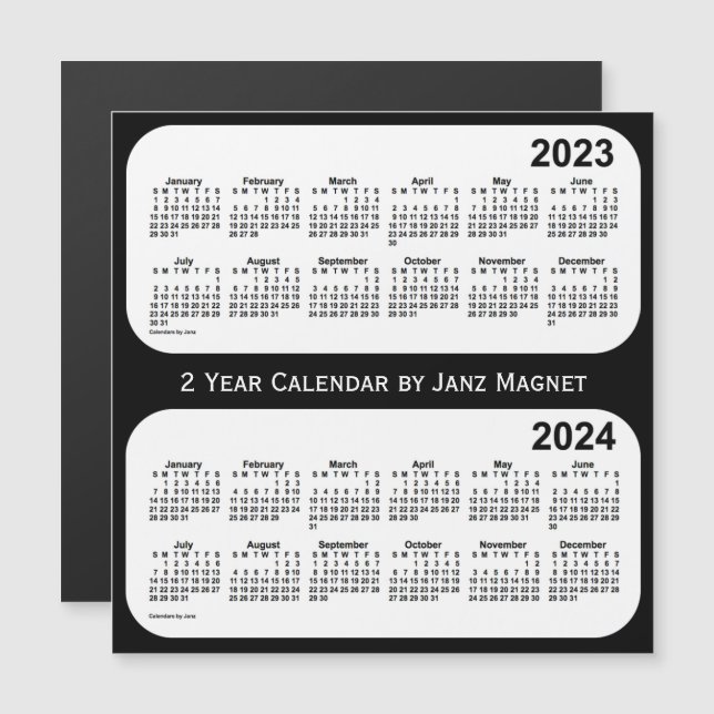 Calendrier de 2 ans noir et blanc 2023-2024 par Ja (Devant / Derrière)
