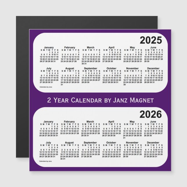 Calendrier de 2 ans pourpre 2025-2026 par Janz Mag (Devant / Derrière)