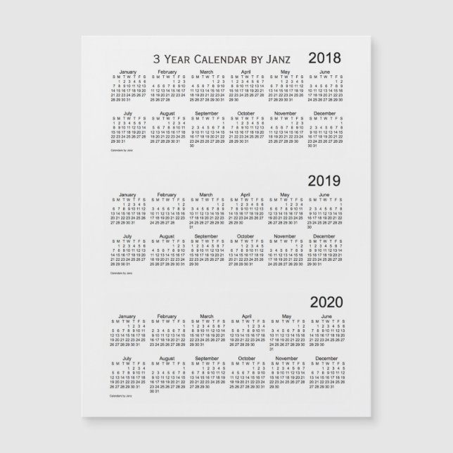 Calendrier de 3 ans 2018-2020 de la fumée blanche  (Devant)