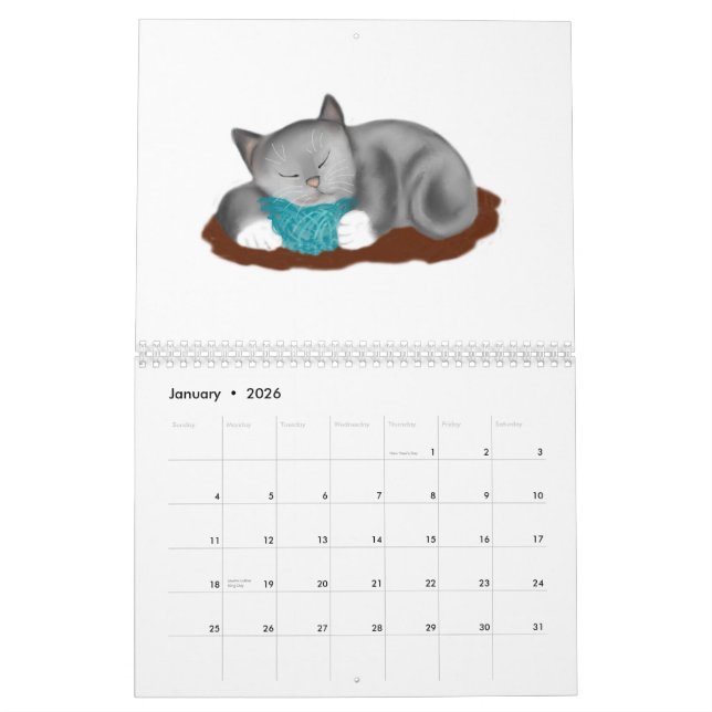 Calendrier de boules et de chatons de fil (Jan 2026)