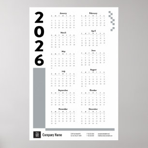Calendrier de bureau Poster Silver Gray 2026 pour 