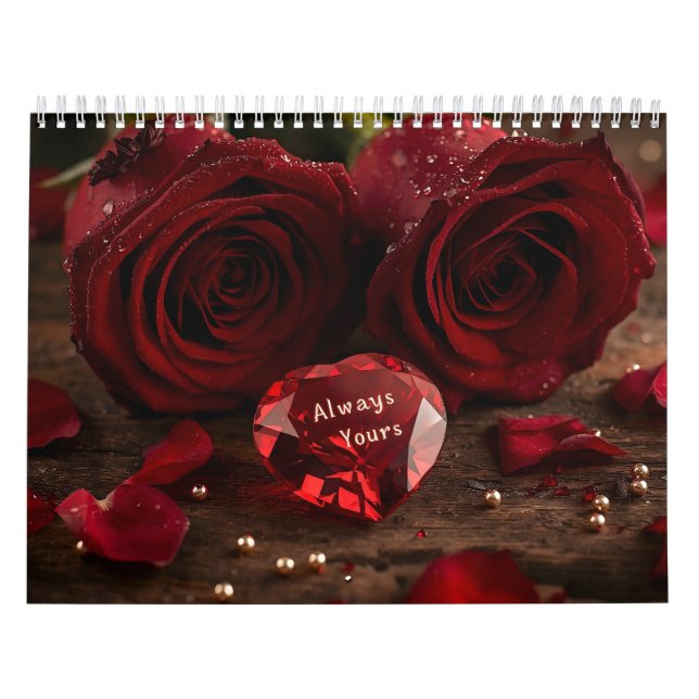 Calendrier de bureau Rose Rouge Romantique Couple  (Protection)