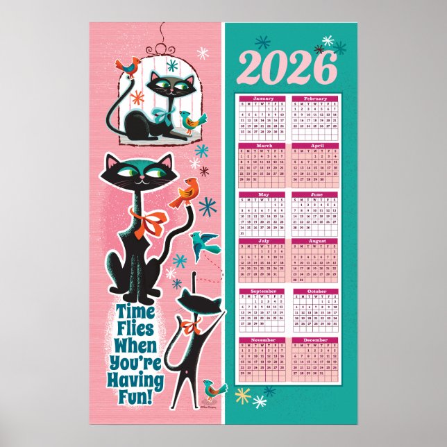 Calendrier de chats de milieu de siècle Poster de  (Devant)