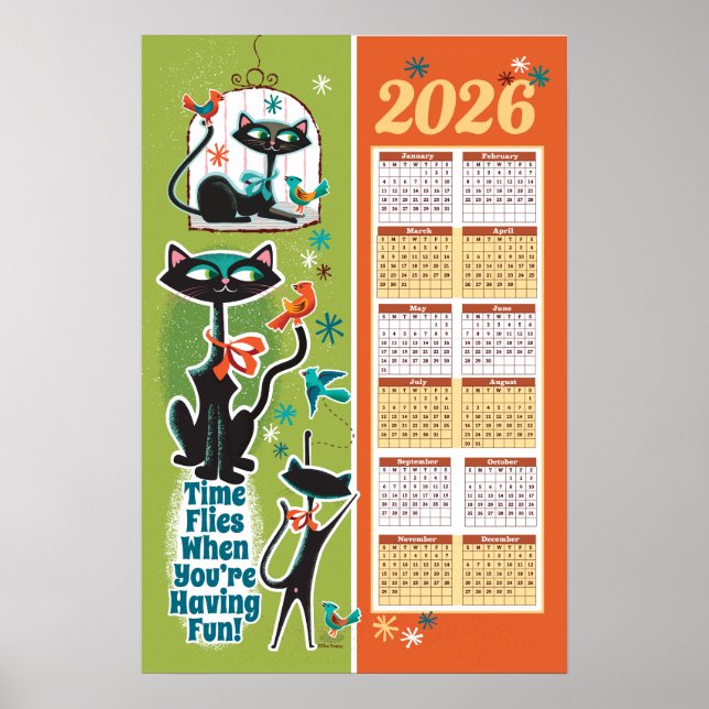Calendrier de chats de milieu de siècle Poster de  (Devant)