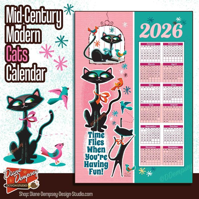 Calendrier de chats de milieu de siècle Torchons d (Créateur téléchargé)