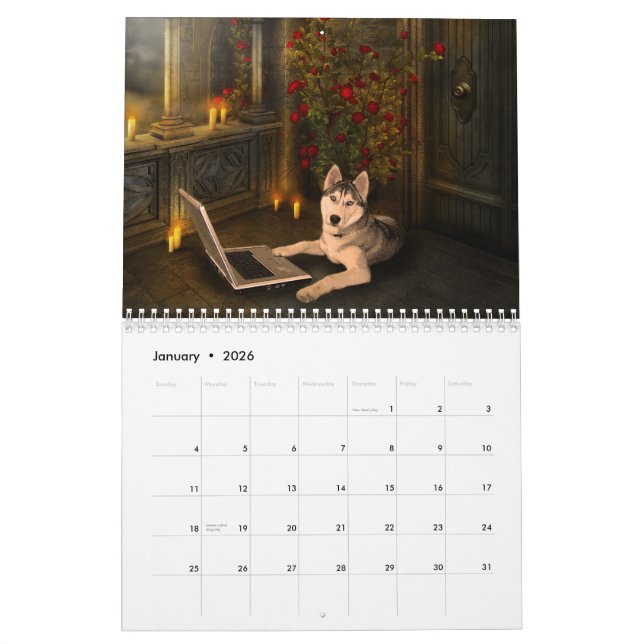 Calendrier de chien d'imaginaire (Jan 2026)
