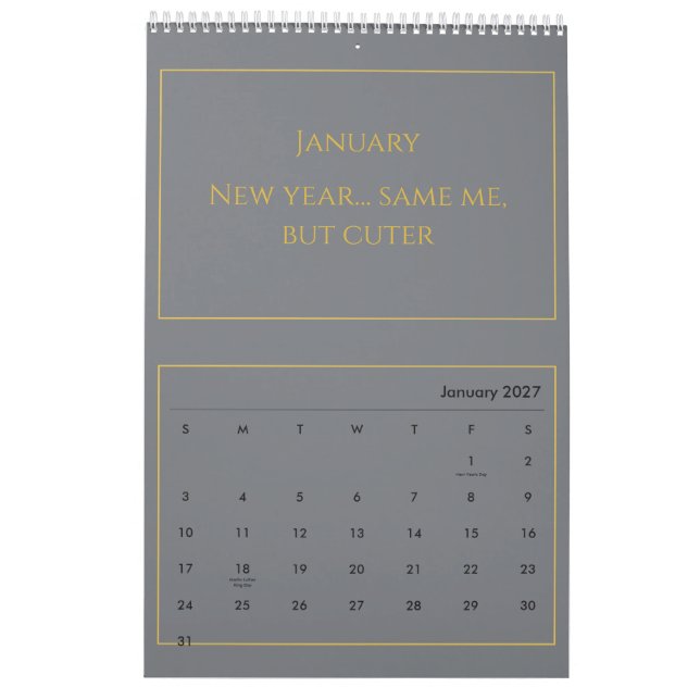 Calendrier de citations élégant en or 2026 (Jan 2027)
