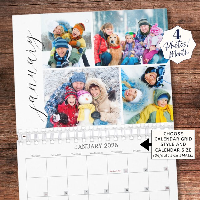 Calendrier de collage photo simple 4 par mois en é (Créateur téléchargé)