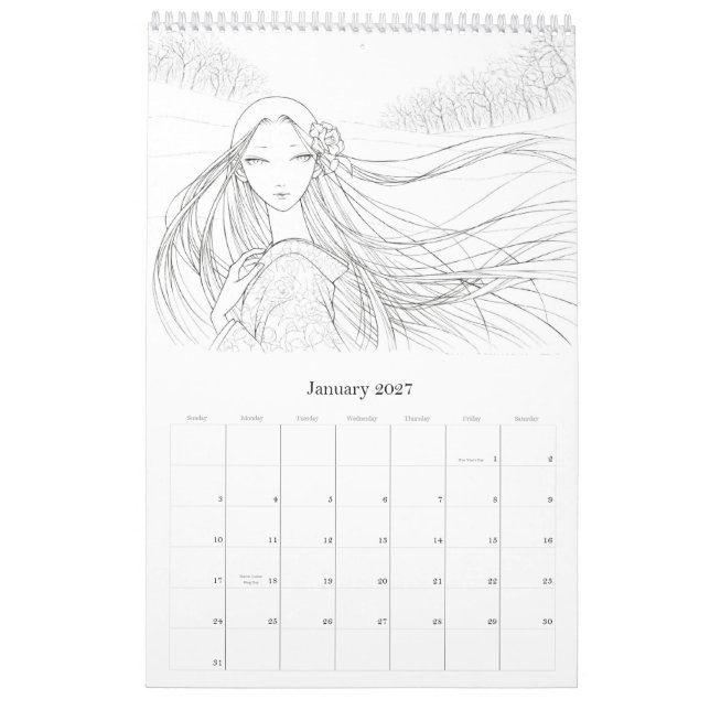 Calendrier de coloration d'imaginaire (Jan 2027)