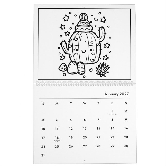 Calendrier de coloration pour enfants mignons (Jan 2027)